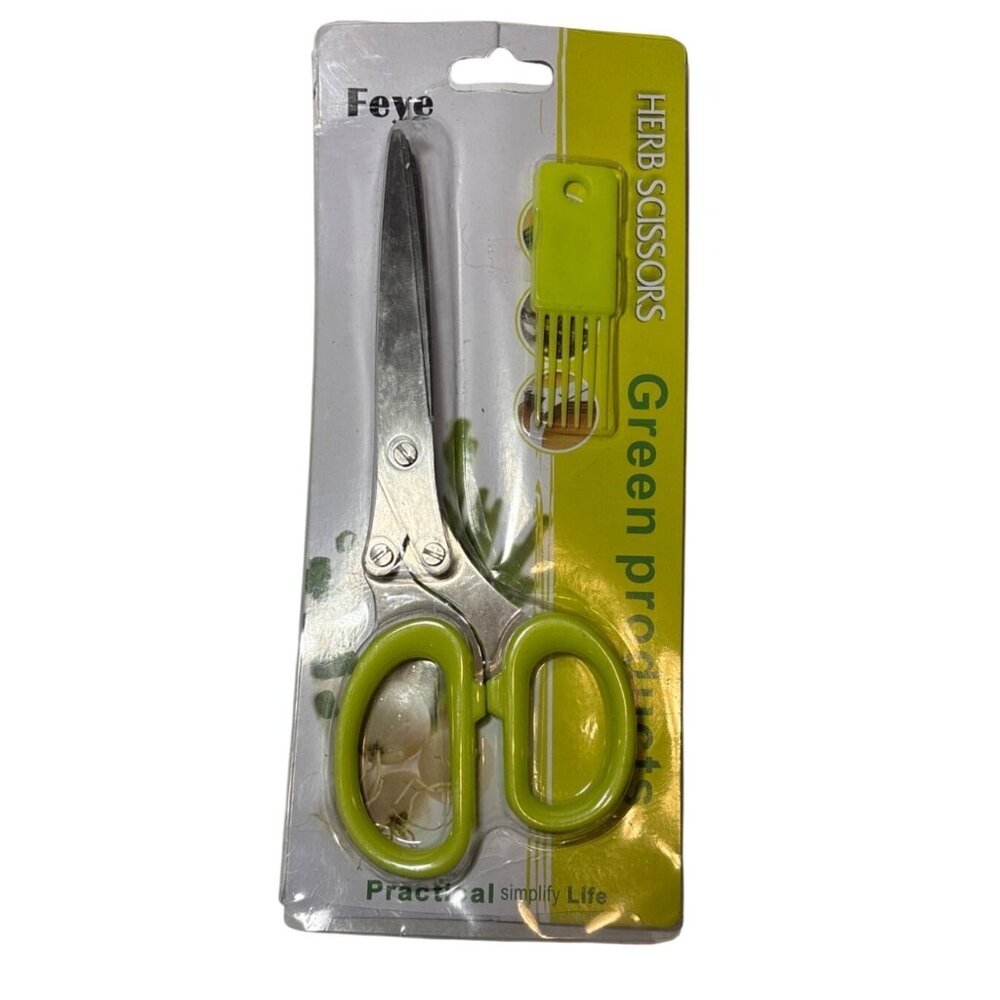Feye Herb Scissors With 5 Blades & Cleaning Comb For Snipping Green Onions Herbs
